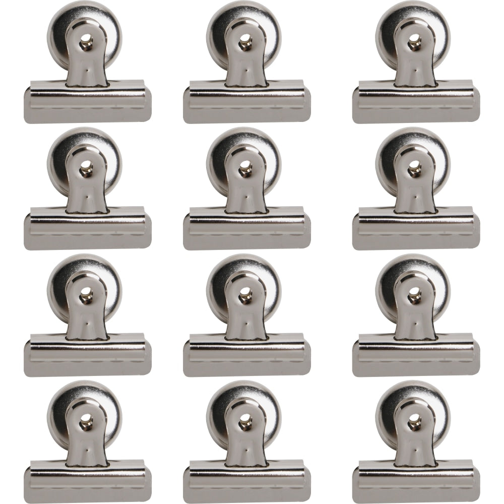 Business Source Magnetic Grip Clips - No. 2 - 2.3in Width - for Paper - Magnetic Backing, Heavy Duty - 12 / Box - Silver