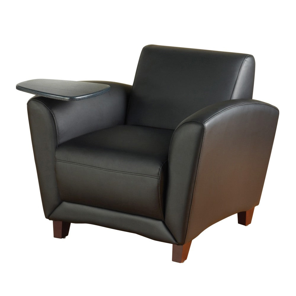 Lorell Accession Bonded Leather Reception Chair With Tablet Arm, Black