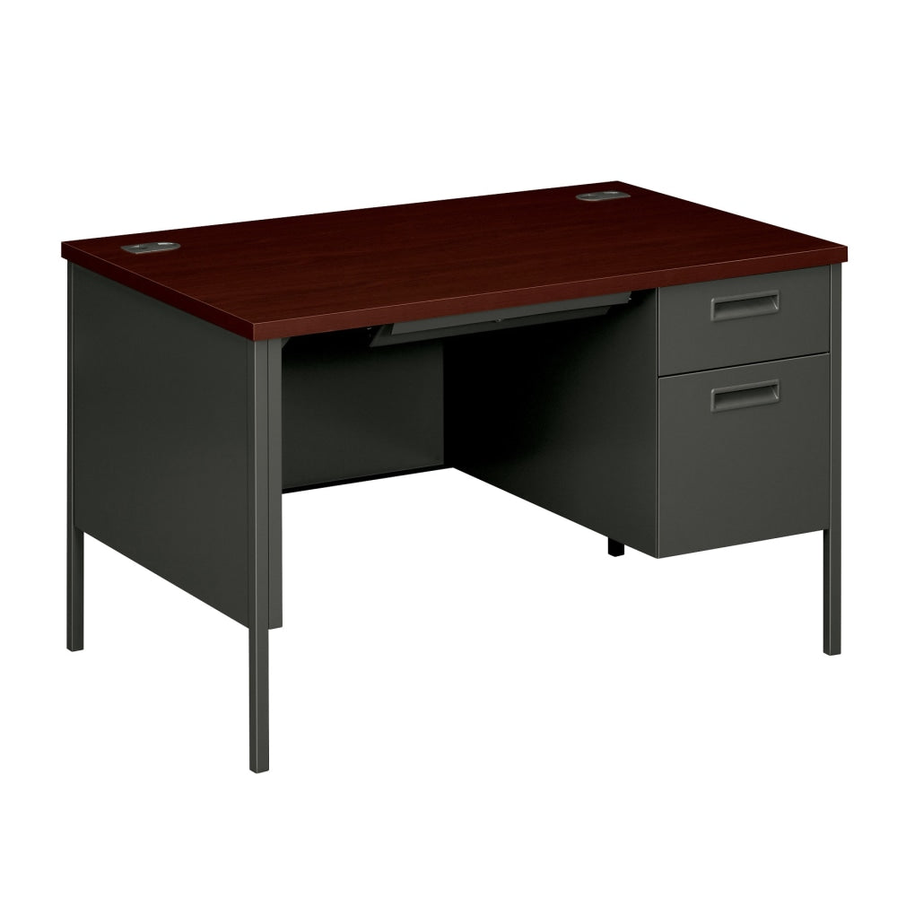 HON Metro Classic 48inW Single-Pedestal Computer Desk, Mahogany/Charcoal
