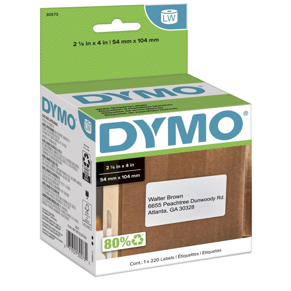 DYMO White LabelWriter Shipping Labels, 30573, 2 1/8in x 4in,Roll Of 220