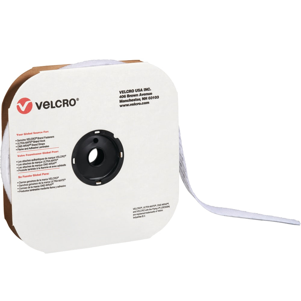 VELCRO Brand Loop Tape, Strips, 1 1/2in x 75ft, White