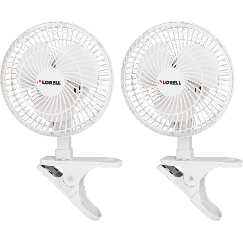 Lorell Clip-On Personal Fans - 152.4 mm Diameter - 2 Speed - Adjustable Tilt Head - 9.5in Height x 7.9in Width x 6in Depth - White