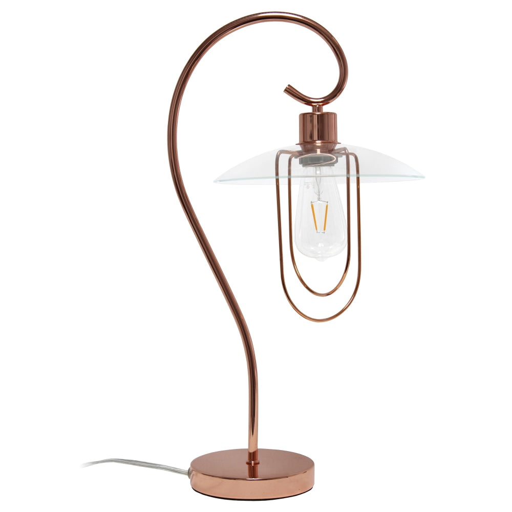 Lalia Home Modern Metal Scroll Table Lamp, 22-1/4inH, Clear Shade/Rose Gold Base