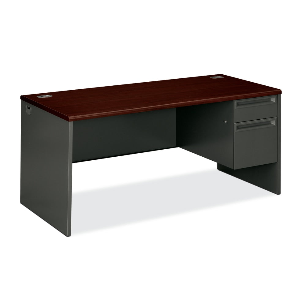 HON 38000 66inW Right-Pedestal Computer Desk With Lock, Mahogany/Charcoal