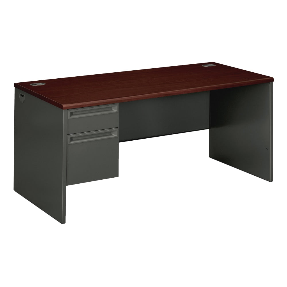 HON 38000 66inW Left-Pedestal Computer Desk With Lock, Mahogany/Charcoal