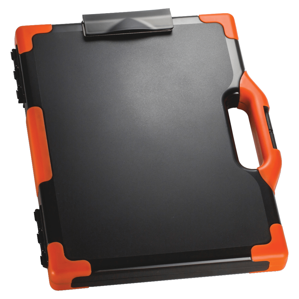 Officemate OIC Carry-All Clipboard Box, 15 1/2inH x12 1/2inW x 2 1/4inD, Black/Orange