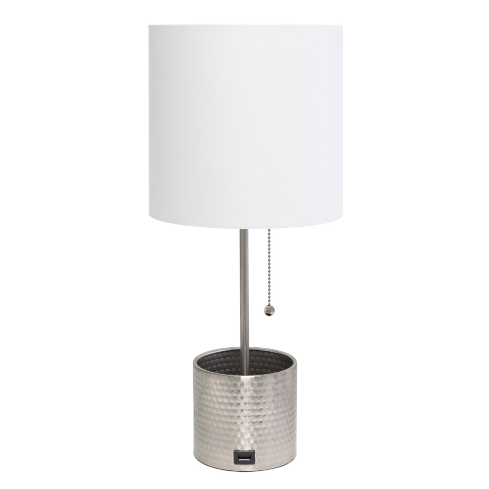 Simple Designs Hammered Metal Organizer Table Lamp, 18-1/2inH, Clear Shade/Brushed Nickel Base