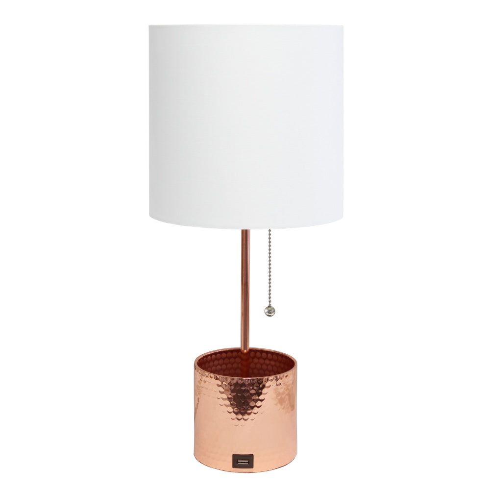 Simple Designs Hammered Metal Organizer Table Lamp, 18-1/2inH, White Shade/Rose Gold Base