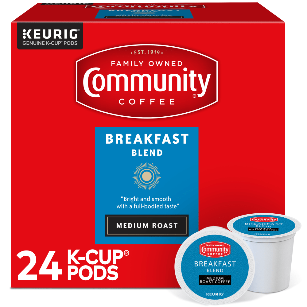Community Coffee Keurig Single Serve K-Cup Pods, Breakfast Blend, Medium Roast, Box Of 24 Pods