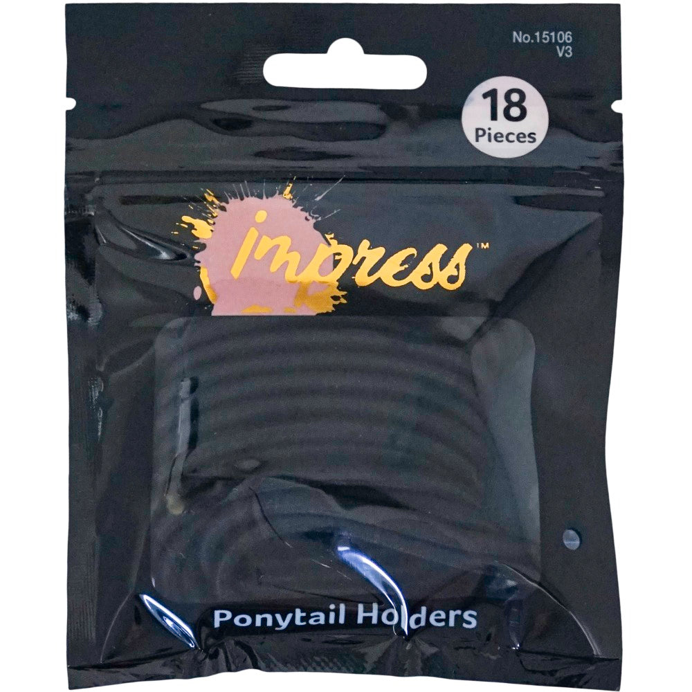 Impress Ponytail Holders, 3-9/16in, Black, 18 Holders Per Pack, Case Of 8 Packs