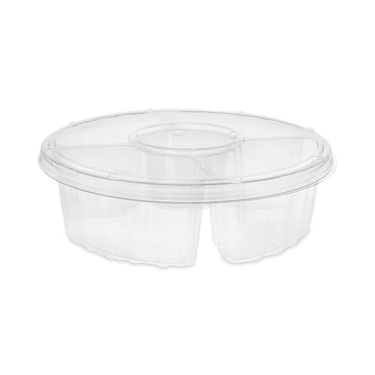 Dip Cup Platter, 4 Compartments, 64 oz, 10" Diameter, Clear, Plastic, 100/Carton