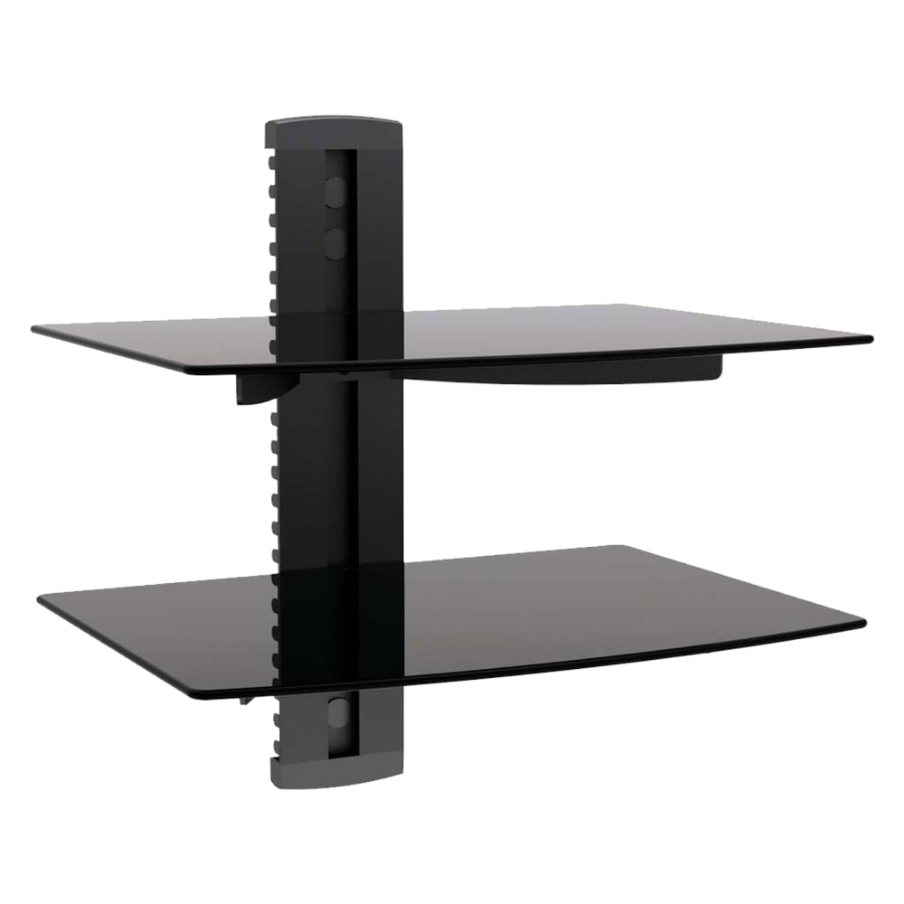 MegaMounts Tempered-Glass 2-Shelf Single-Stud Wall Mount, 11inH x 15inW x 14-1/4inD, Black