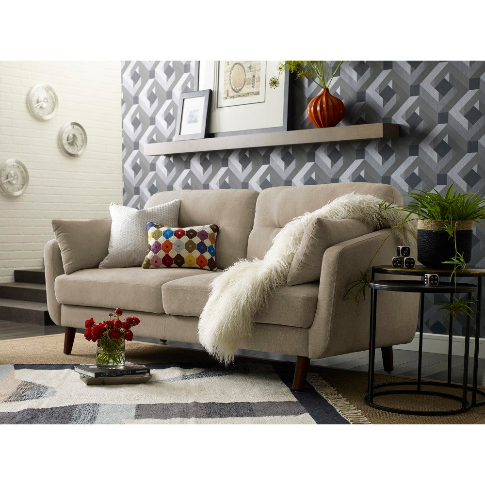 Elle Decor Chloe Mid-Century Modern Sofa, Beige/Chestnut