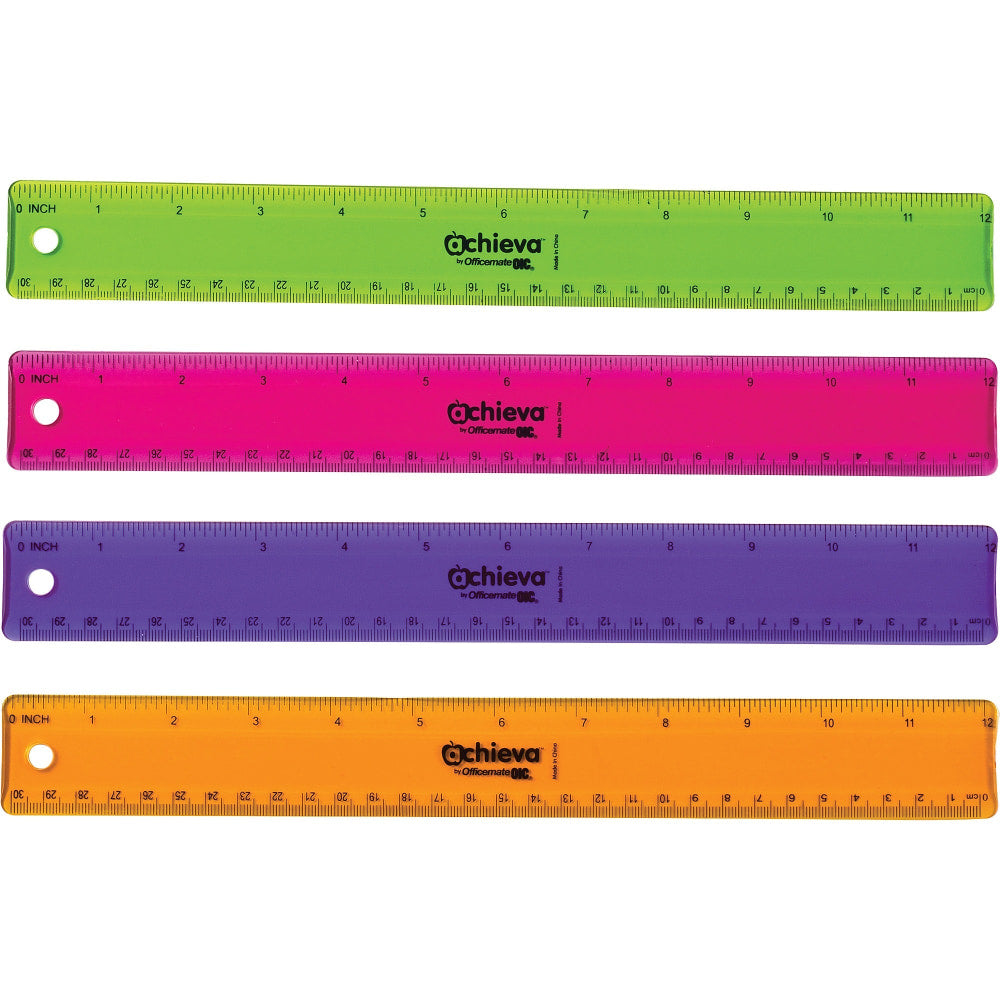 Officemate Flexible Rulers - 12in Length 1.3in Width - Imperial, Metric Measuring System - Plastic - 12 / Pack - Assorted