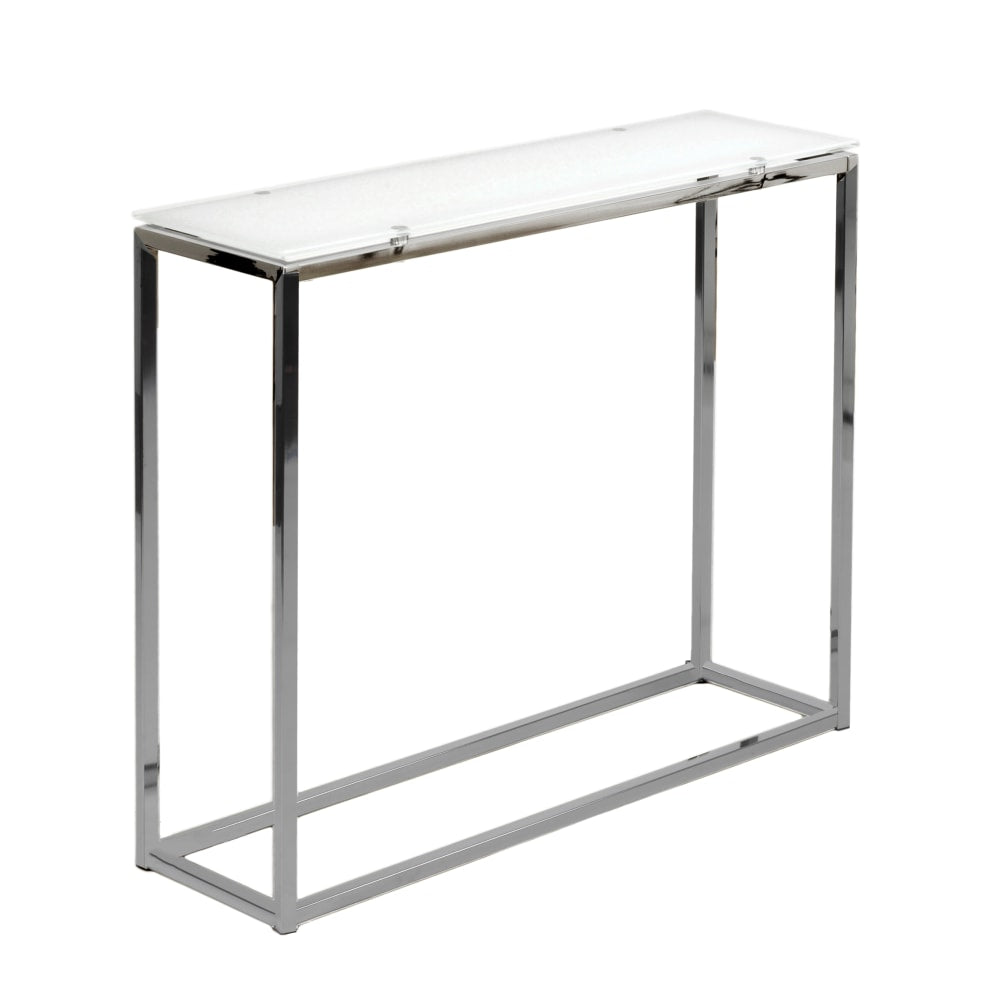 Eurostyle Sandor Console Table, 30-1/3inH x 35-4/5inW x 10inD, Chrome/White