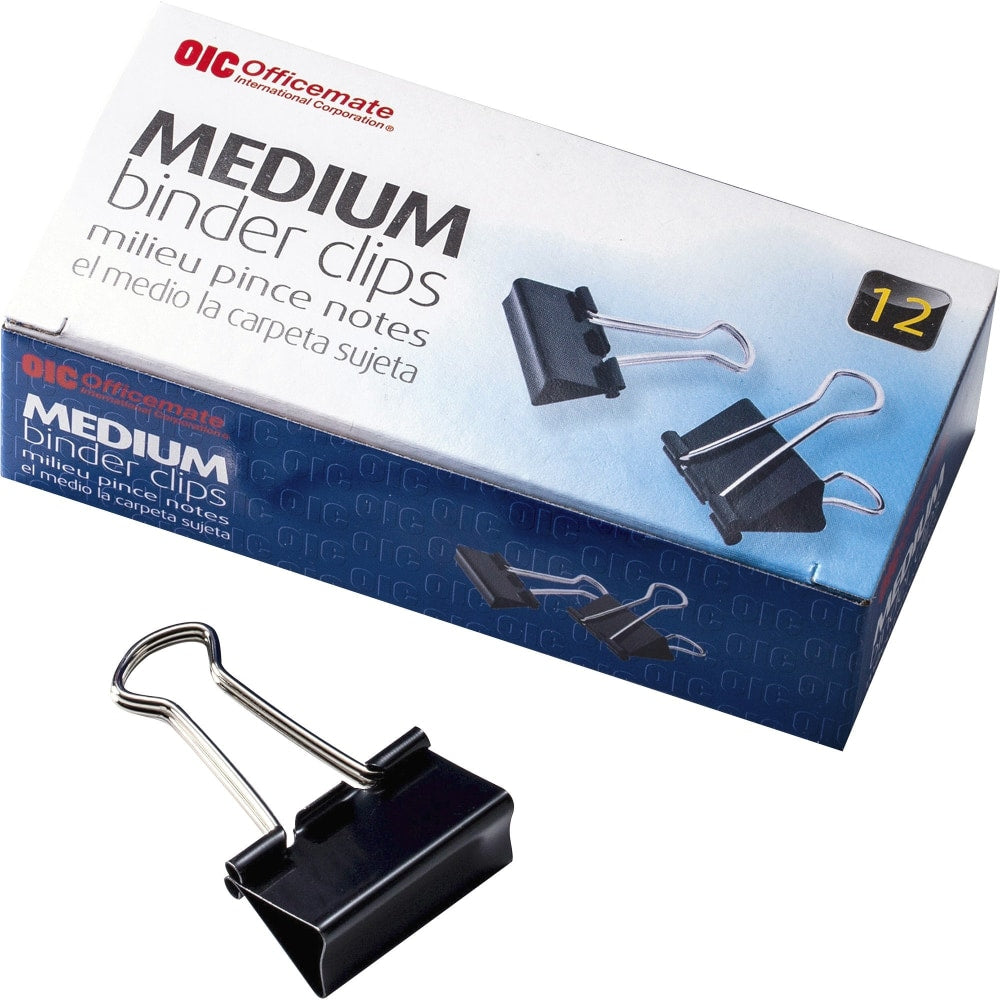 Officemate Binder Clips - Medium - 9in Length x 2.4in Width - 0.62in Size Capacity - for File - Corrosion Resistant, Durable - 12 / Pack - Black