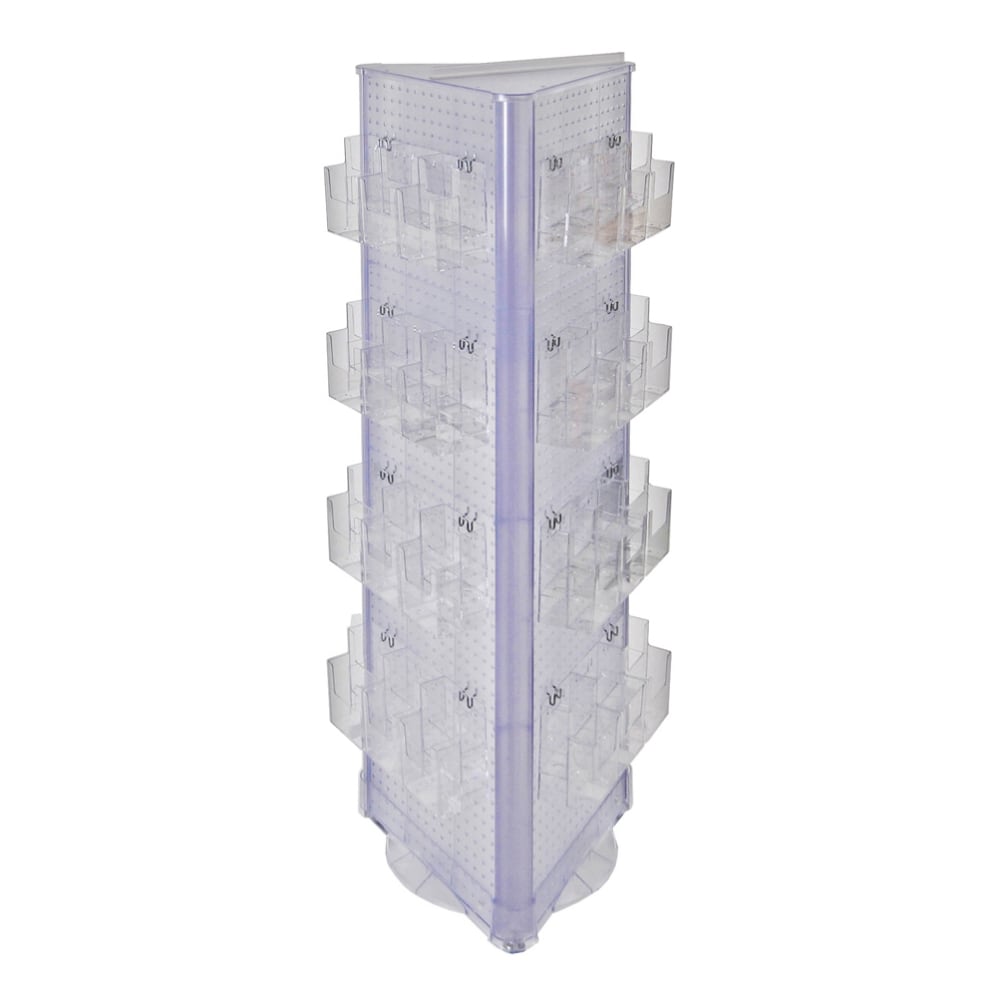 Azar Displays Triangle 72-Pocket 3-Sided Revolving Pegboard Floor Display, 61inH x 18inW x 18inD, Clear
