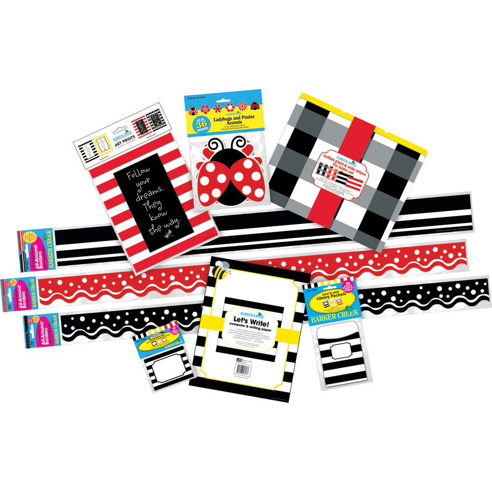 Barker Creek Classroom Decor Set, Follow Your Dreams Buffalo Plaid And Wide Stripes, Pre-K To College