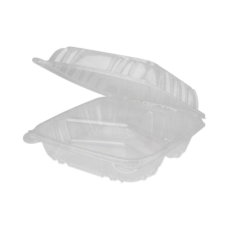SENSATION SmartLock Hinged Lid Container, 3 Compartments, 8.24 x 8.34 x 3.05, Clear, Plastic, 200/Carton