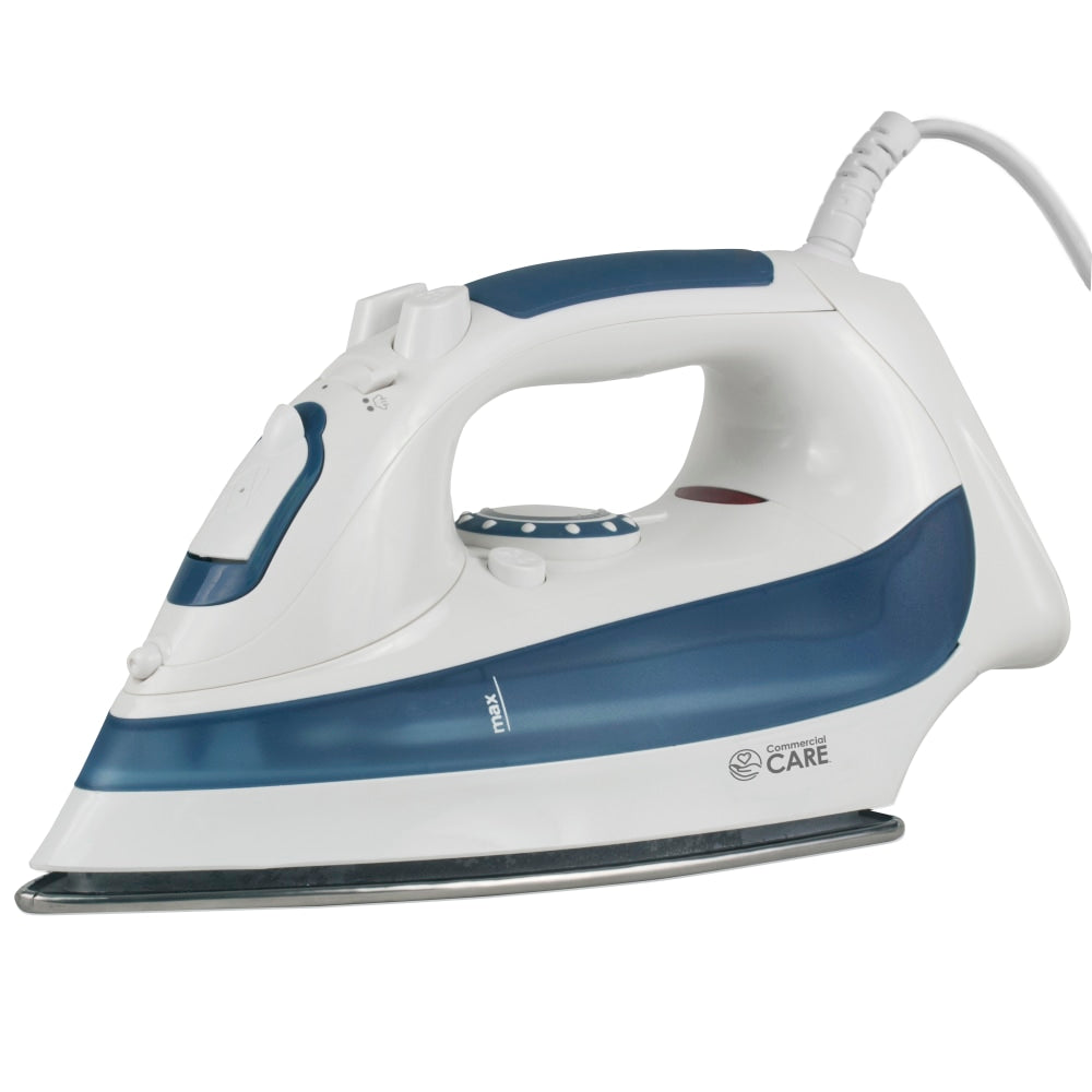 Commercial Care 1200W Steam Iron, 11-1/4inH x 5-1/2inW x 4-11/16inD, Light Blue/White