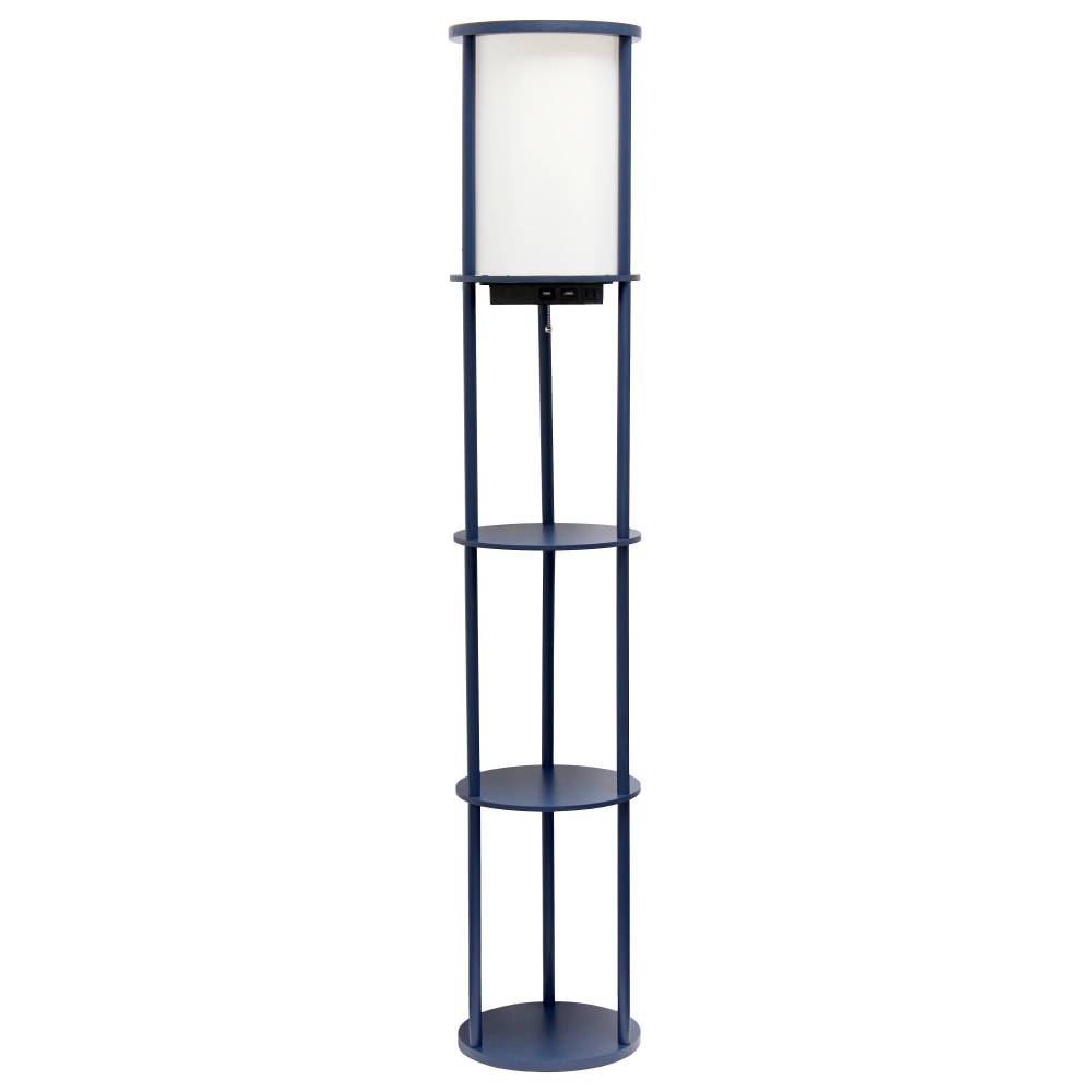 Simple Designs Round Etagere Floor Lamp, 62-1/2inH, White/Navy