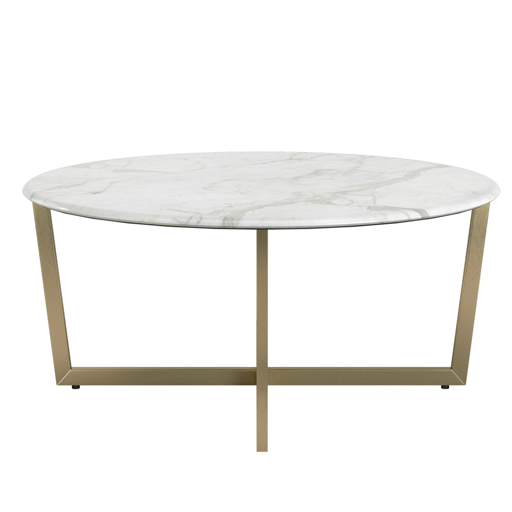 Eurostyle Llona Round Coffee Table, 15-4/5inH x 36inW x 36inD, Matte Gold/White Marble