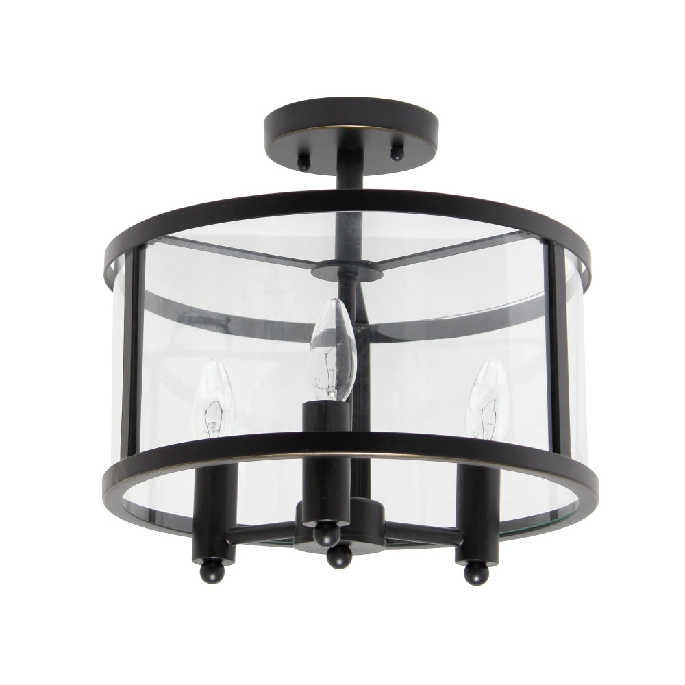 Lalia Home 3LT Glass And Metallic Accented Semi-Flushmount Lamp, 13inW, Clear Shade/Black Base