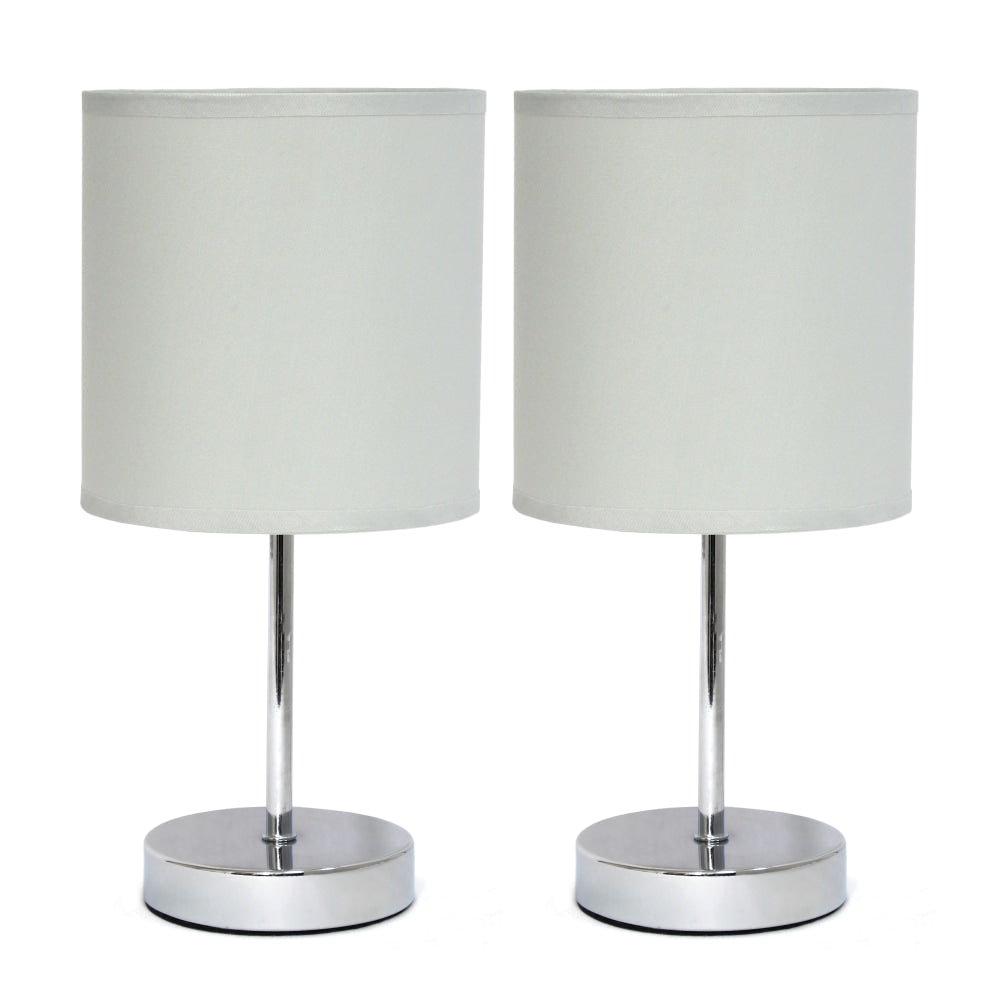 Simple Designs Mini Basic Table Lamp with Fabric Shade, 11inH, Slate Gray/Chrome, 2pk