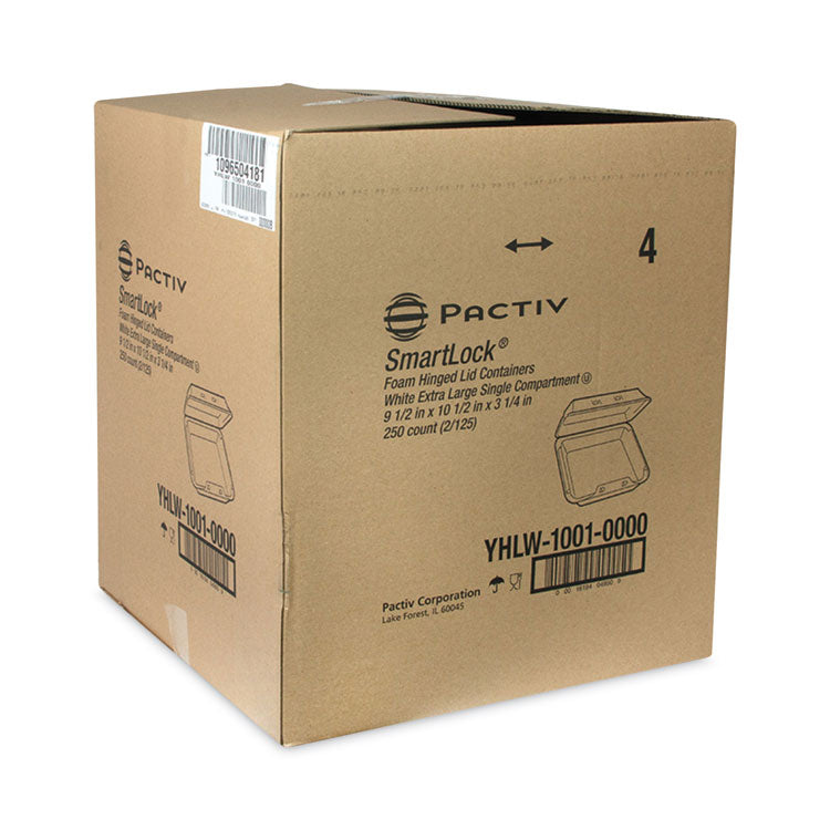 SmartLock Foam Hinged Lid Container, X-Large, 9.5 x 10.5 x 3.25, White, 250/Carton