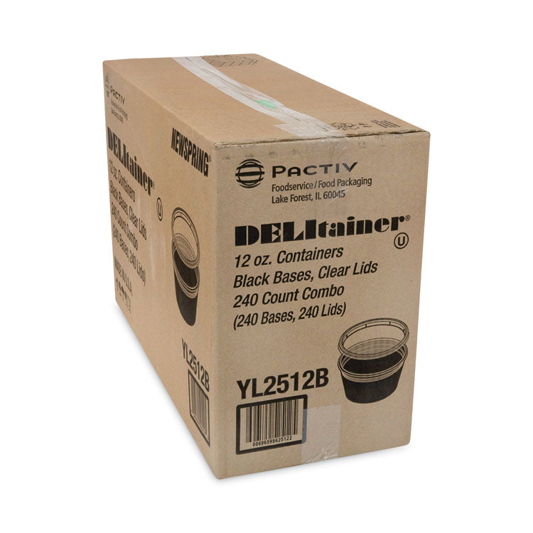 Newspring DELItainer Microwavable Container, 12 oz, 4.55" Diameter x 2.45" h, Black/Clear, Plastic, 240/Carton