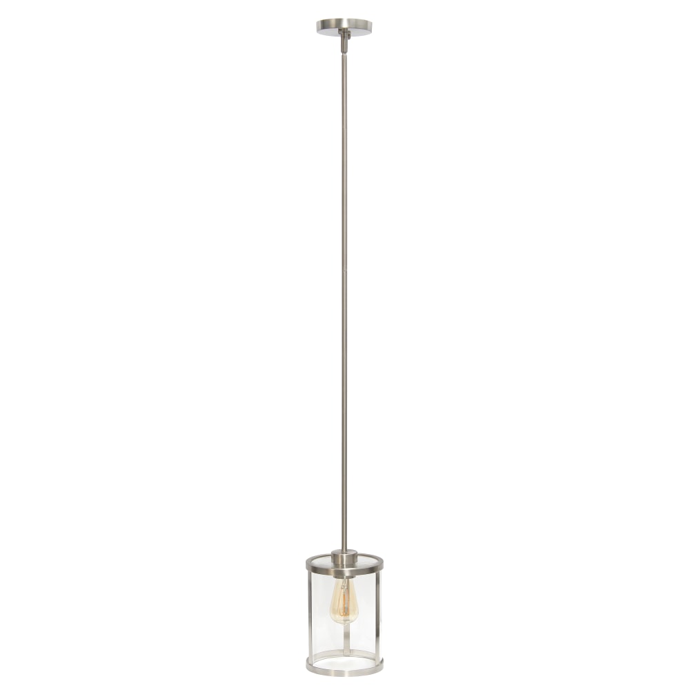 Lalia Home 1-Light Adjustable Hanging Cylindrical Glass Pendant Fixture, 6-3/4inW, Clear Shade/Brushed Nickel Base