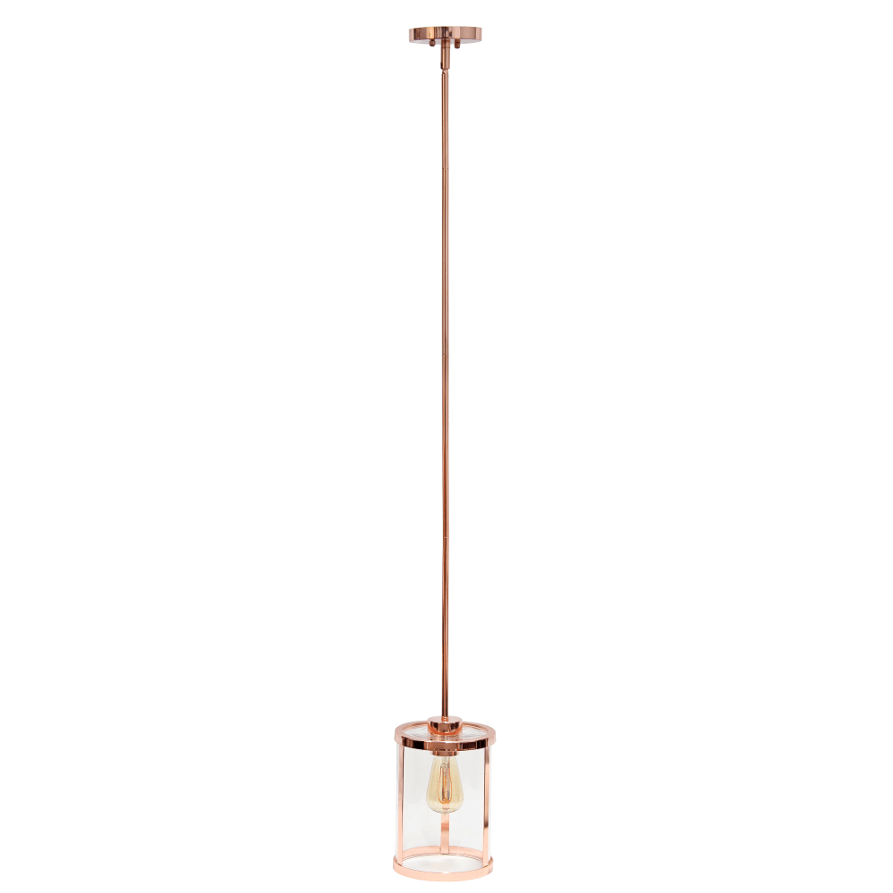Lalia Home 1-Light Adjustable Hanging Cylindrical Glass Pendant Fixture, 6-3/4inW, Clear Shade/Rose Gold Base