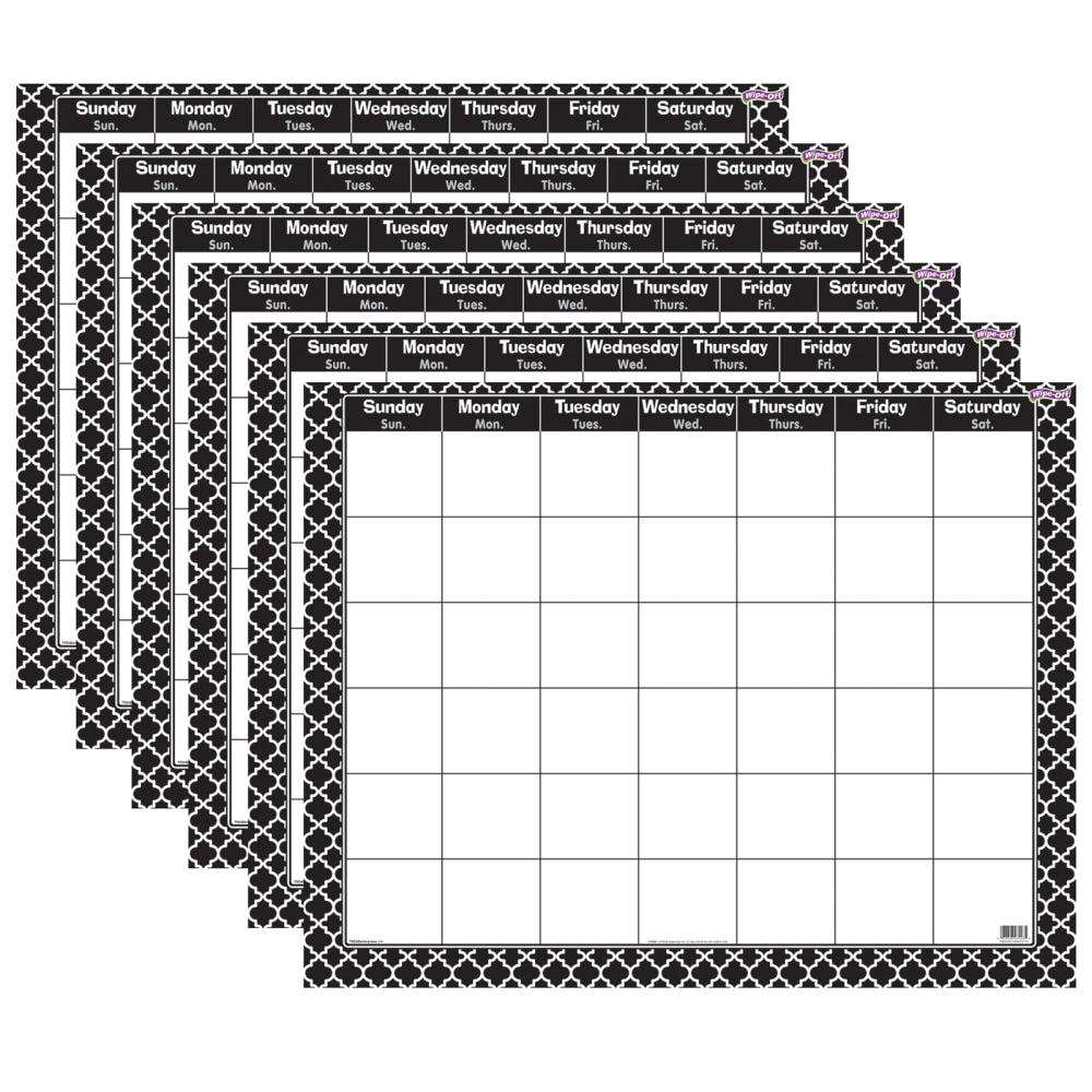 Trend Moroccan Wipe-Off Monthly Calendars, 22in x 28in, Black, Pack Of 6 Calendars