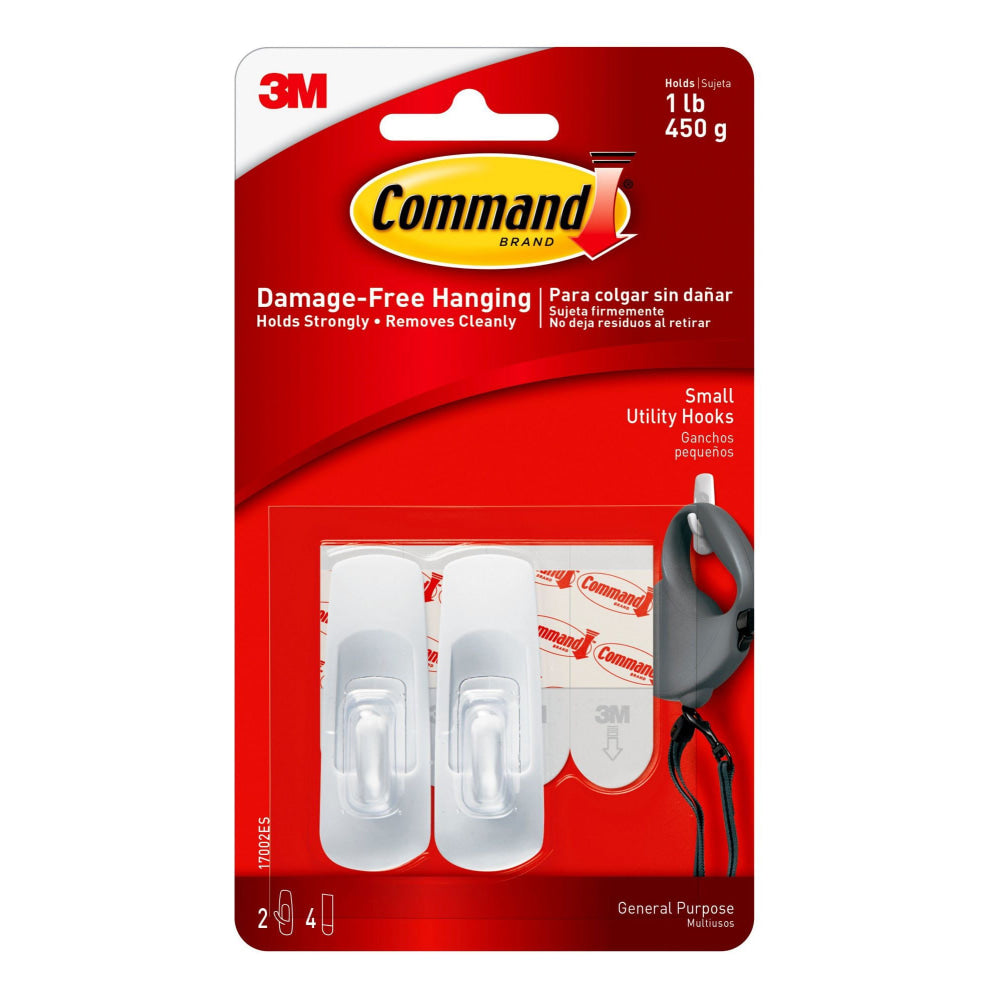 3M Command General Purpose Removable Plastic Hooks, Small, 1-Lb Capacity, Pack Of 2
