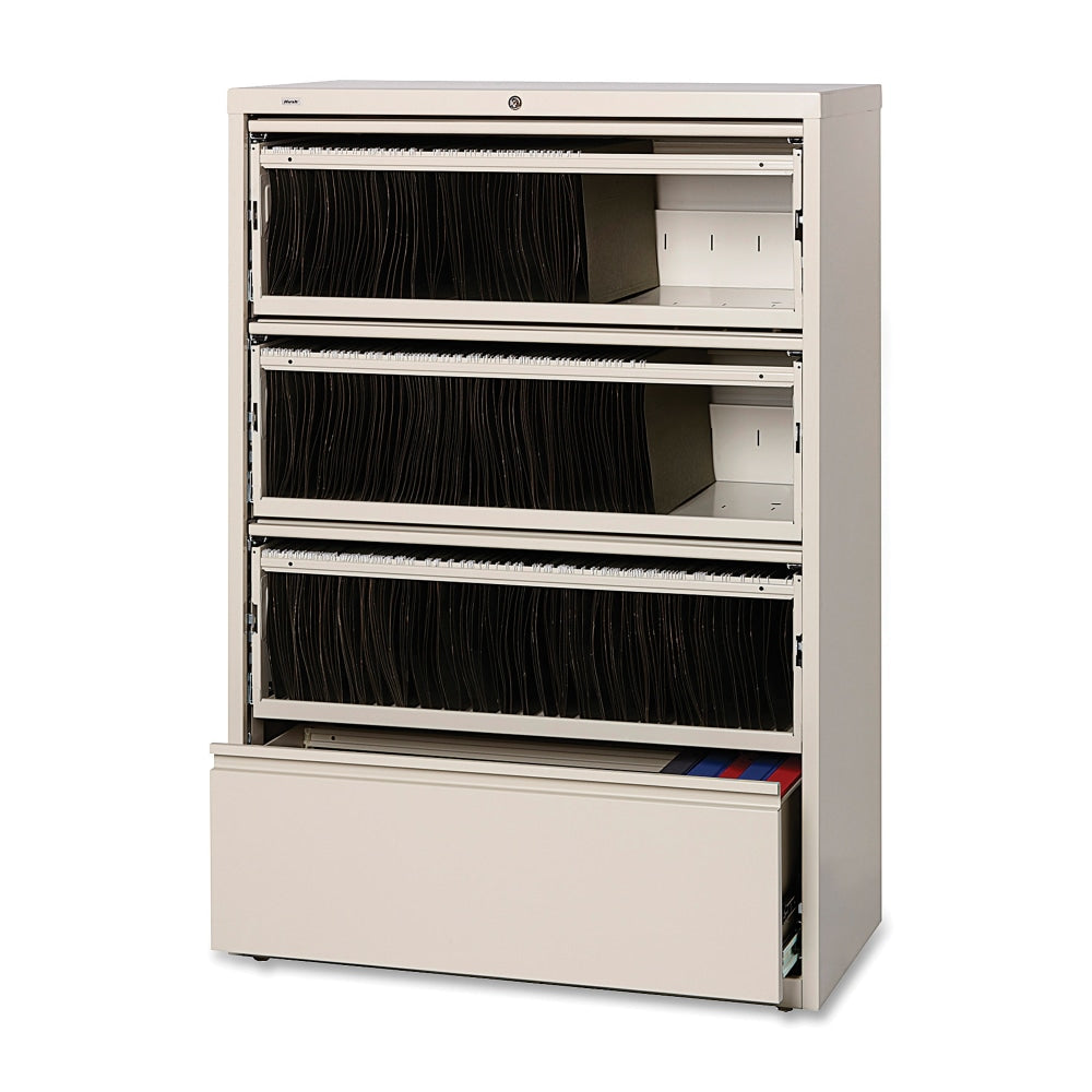 Lorell Fortress 42inW x 18-5/8inD Lateral 4-Drawer File Cabinet With Roll-Out Shelves, Putty