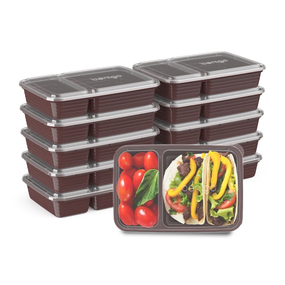 Bentgo Prep 2-Compartment Containers, 6-1/2inH x 6inW x 9inD, Burgundy, Pack Of 10 Containers