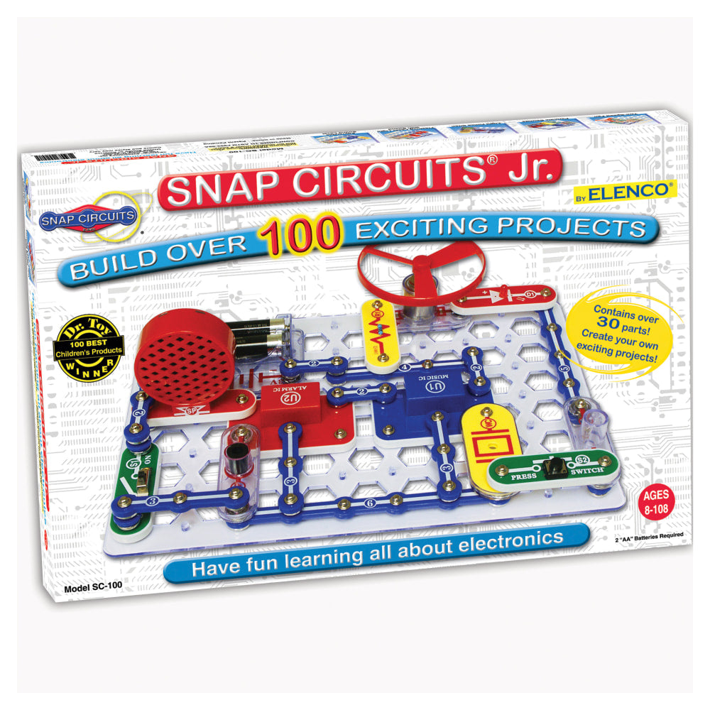 Elenco Electronics Snap Circuits Jr. 100 Experiments Set, 1 3/4inH x 9 3/4inW x 15inD, Grades 3 - 12
