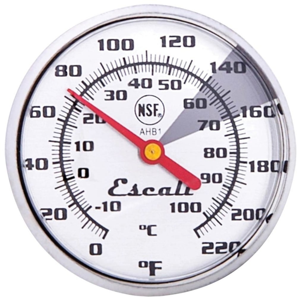 Escali Oven Safe Meat Thermometer - 0 deg.F (-17.8 deg.C) to 220 deg.F (104.4 deg.C) - Easy to Read, Durable, Dishwasher Safe, Large Display, Shatter Proof, Pot Clip, Temperature Guide - For Milk, Beverage