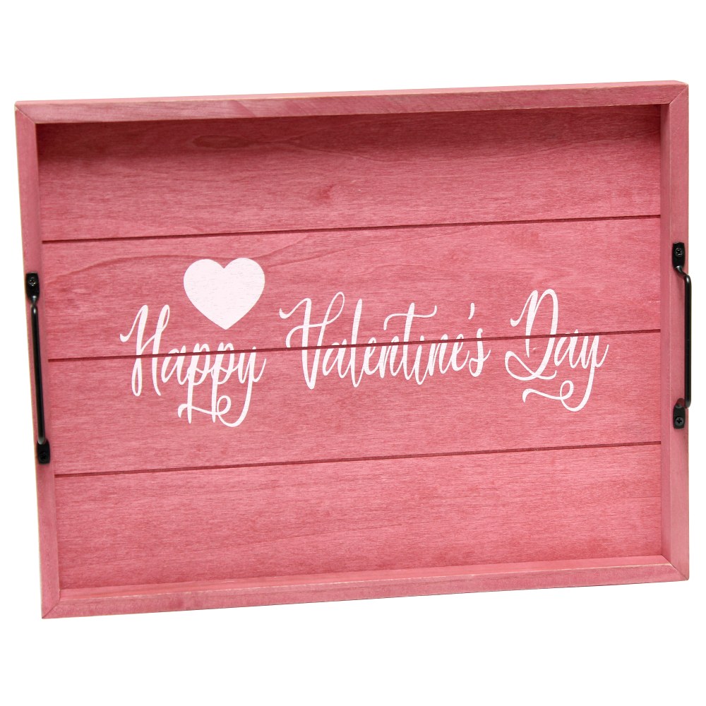 Elegant Designs Decorative Serving Tray, 2-1/4inH x 12inW x 15-1/2inD, Dark Pink Wash Happy Valentines Day