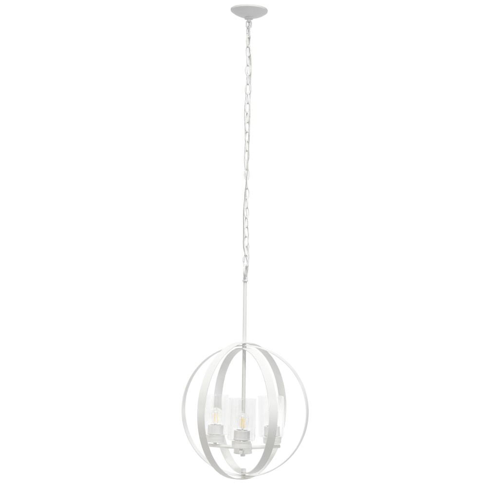 Lalia Home 3-Light Hanging Metal Globe And Clear Glass Ceiling Pendant, 18inW, White