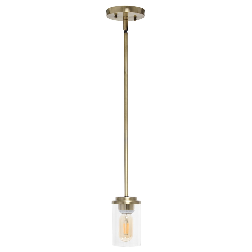 Lalia Home 1-Light Hanging Glass Pendant Fixture, 4-3/4inW, Clear/Antique Brass