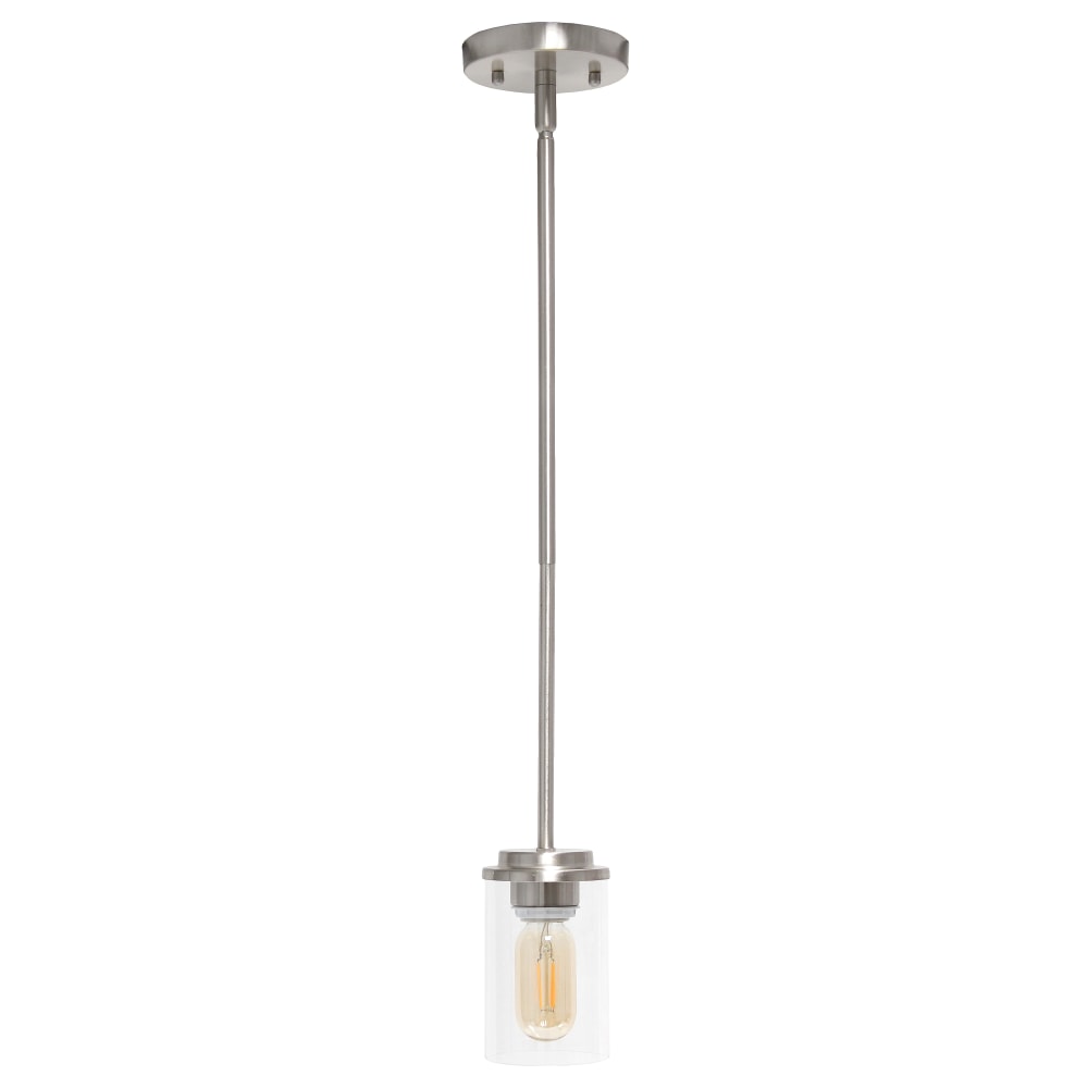 Lalia Home 1-Light Hanging Glass Pendant Fixture, 4-3/4inW, Clear/Brushed Nickel