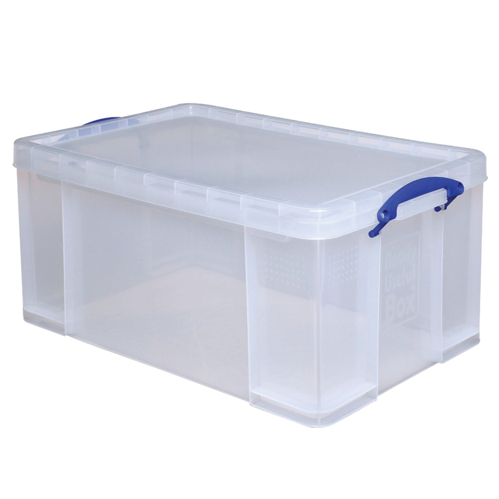 Really Useful Box Plastic Storage Container With Handles/Latch Lid, 28in x 17 5/16in x 12 1/4in, Clear