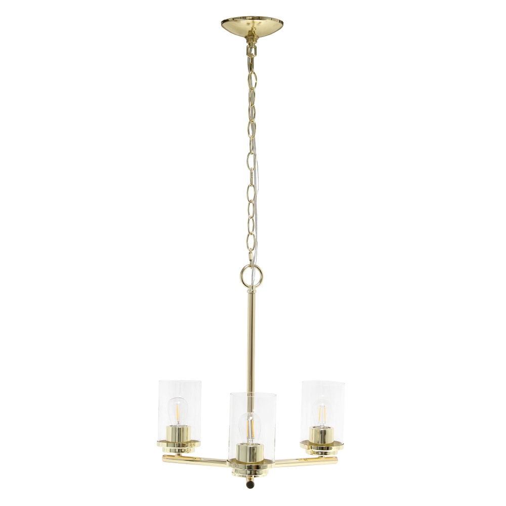 Lalia Home 3-Light Glass And Metal Hanging Pendant Chandelier, 15inW, Clear/Gold