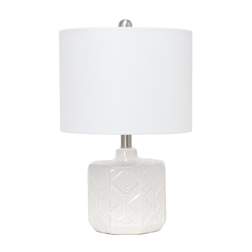 Lalia Home Ceramic Eyelet Pattern Floral Textured Table Lamp, 19inH, White Shade/Off-White Base