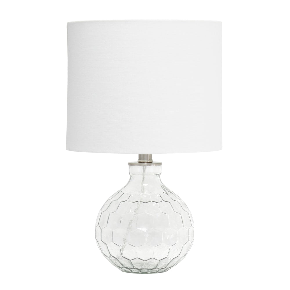Lalia Home Engraved Honeycomb Glass Table Lamp, 17-3/4inH, White Shade/Clear Base