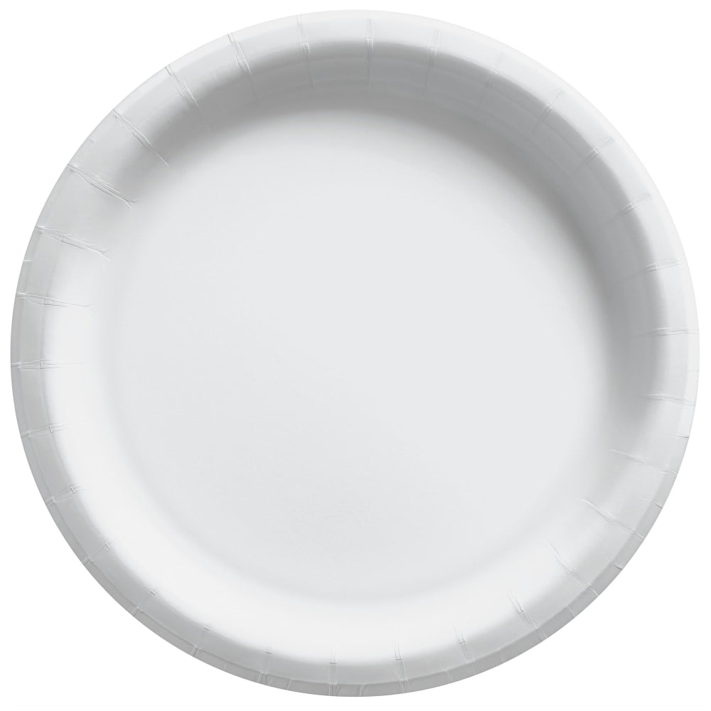 Amscan Round Paper Plates, 10in, Frosty White, 20 Plates Per Pack, Case Of 4 Packs