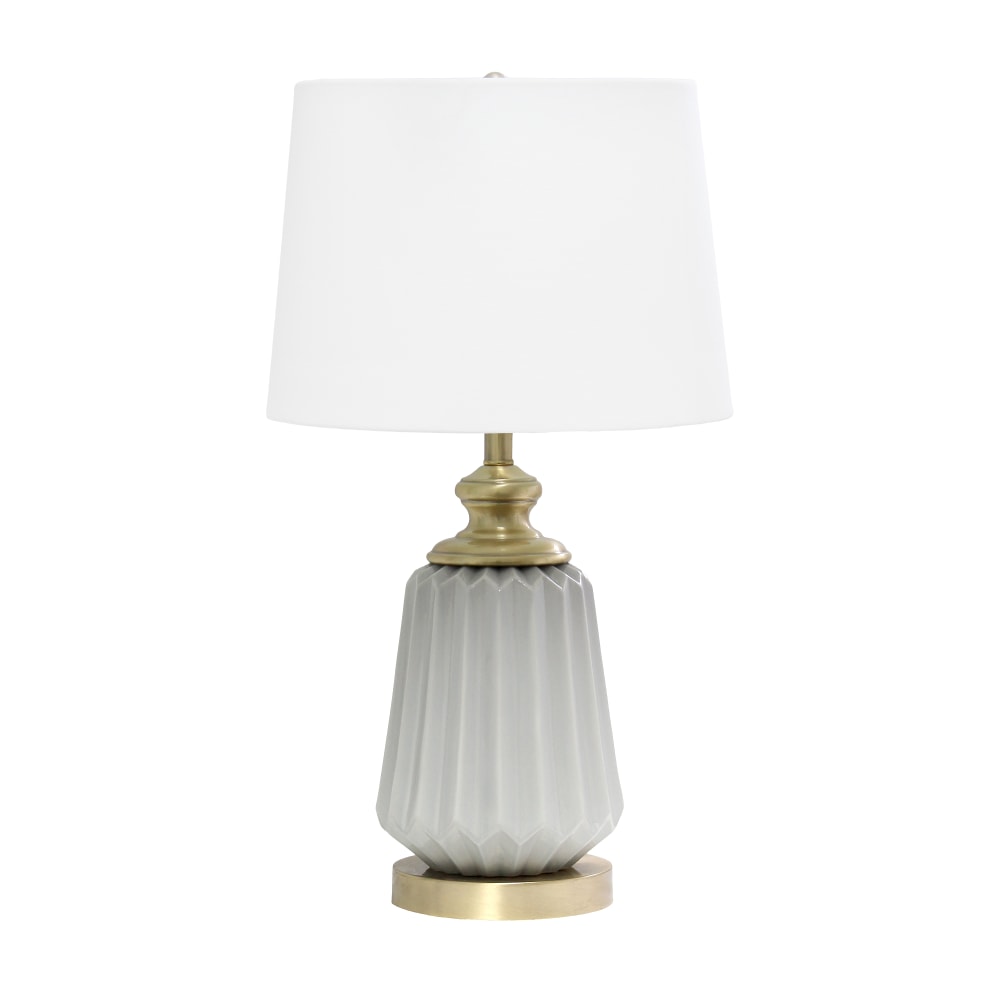 Lalia Home Classic Fluted Ceramic And Metal Table Lamp, 25inH, White Shade/Gray Base