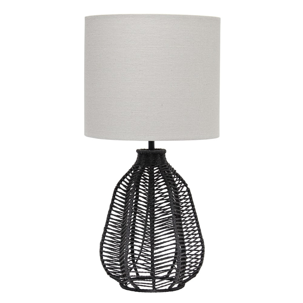 Lalia Home Vintage Rattan Wicker-Style Paper Rope Table Lamp, 21inH, Light Gray/Black