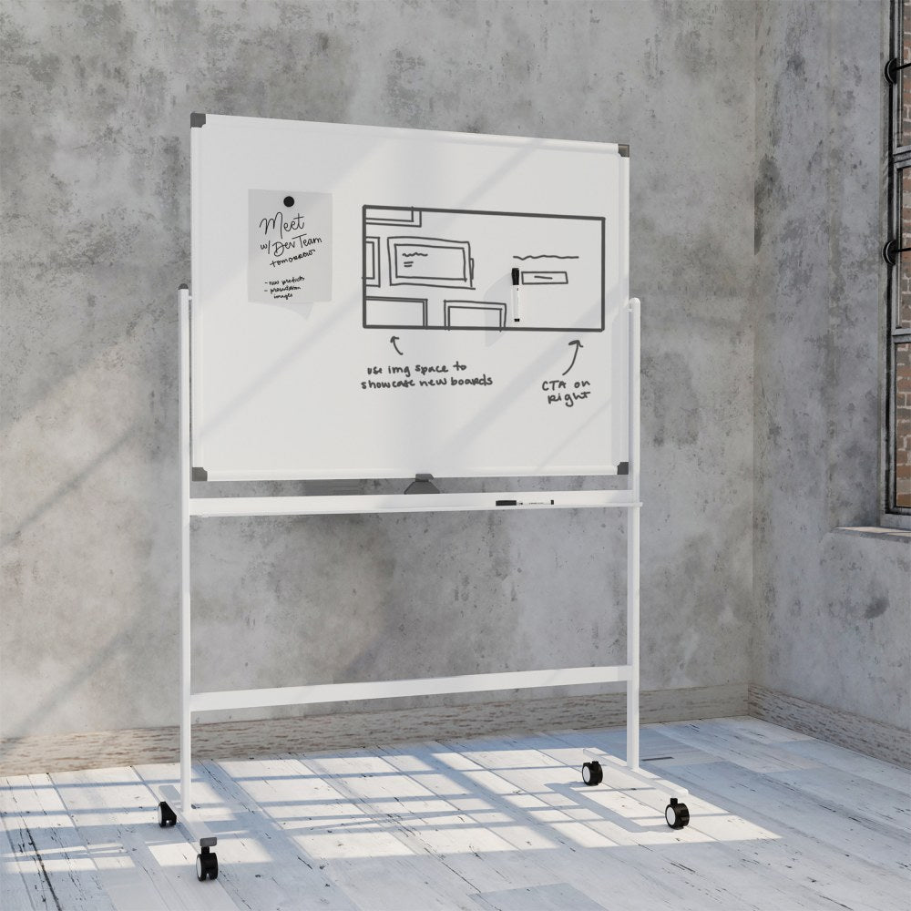 U Brands Double-Sided Magnetic Dry-Erase Whiteboard Mobile Easel, 47in x 35in, Metal Frame With White Finish